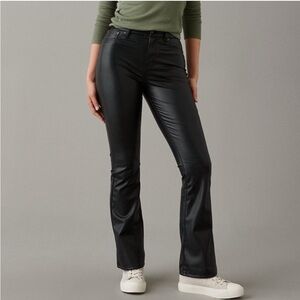 AE Super High Waisted Kick Bootcut Vegan Leather Pants Black Sz 12 Long